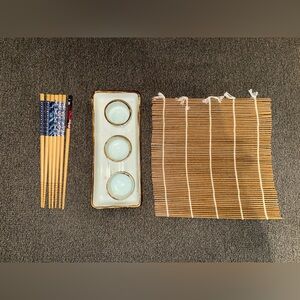 Elegant Ceramic Sushi Set with Bamboo sushi making mat chop sticks and tray
